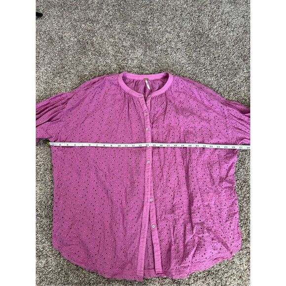 Free People Maddison Eyelet Blouse Orchid L Button Front Long Sleeve Oversized - Picture 9 of 16